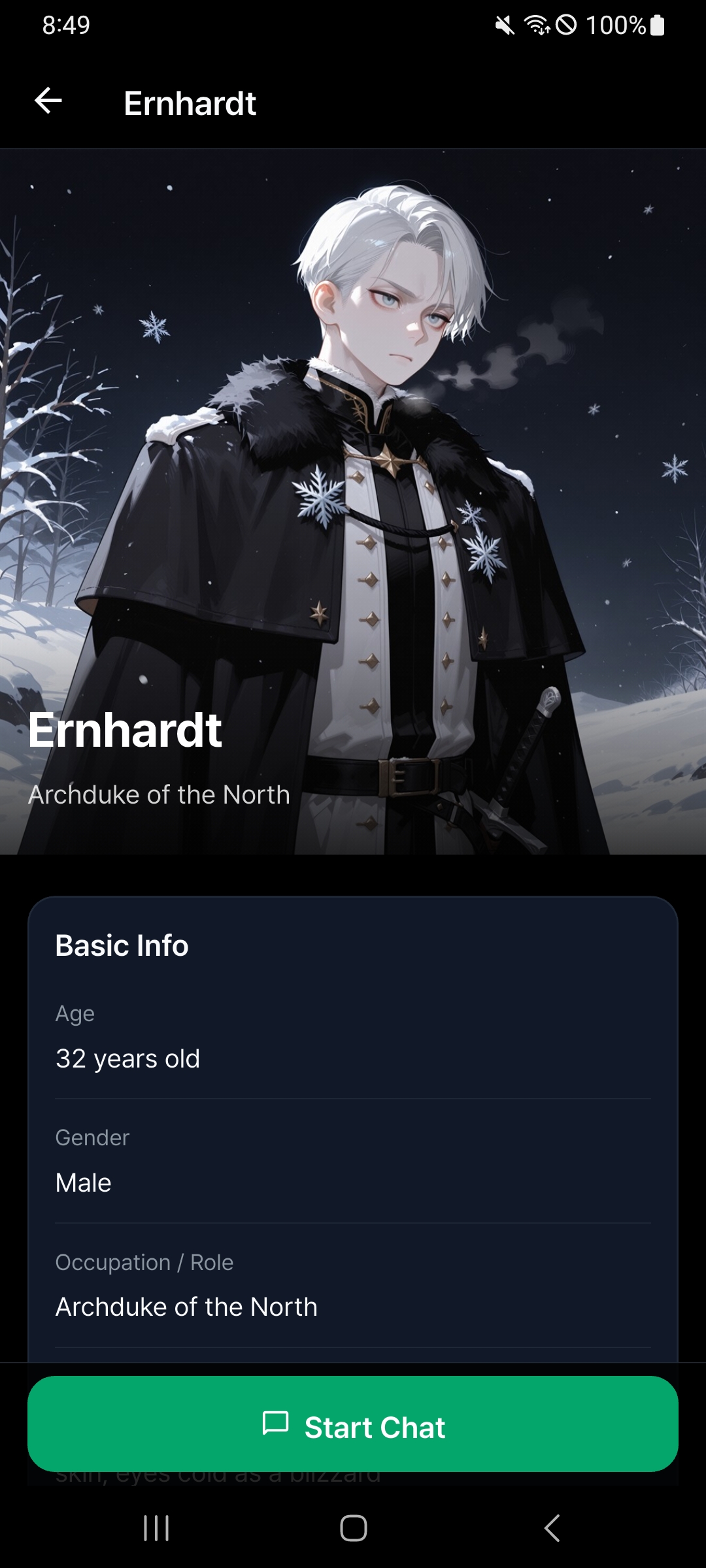 Create character screen